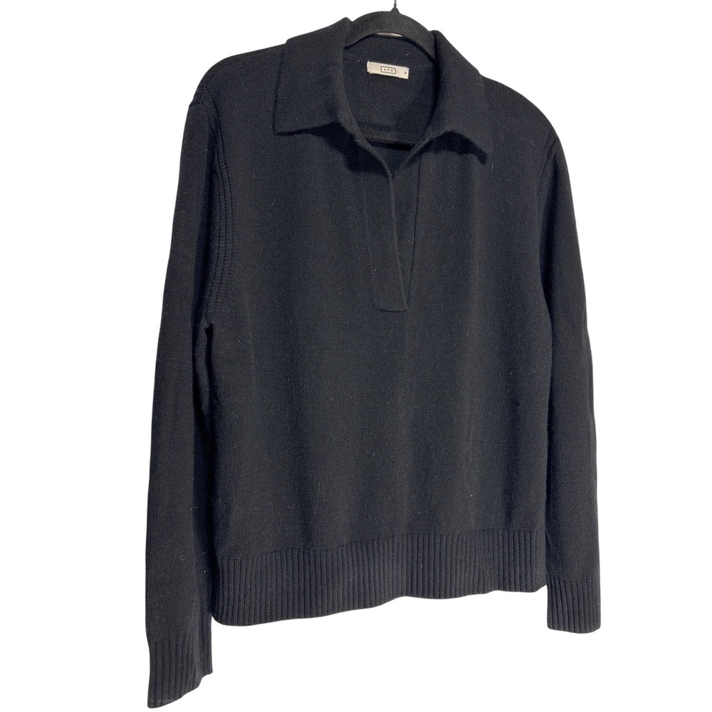 AYR 100% Cashmere Polo Collared Long Sleeve Rib Trim Black Sz M Retail: $395 EUC